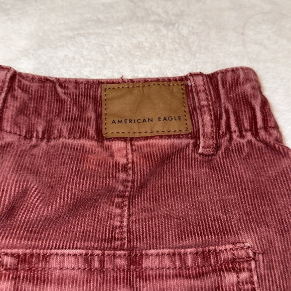 American Eagle Corduroy Mini Skirt Burgundy High Waist Pockets Sz 00 - Picture 4 of 9
